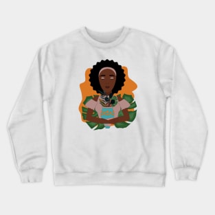 Cute African girl loves the nature and plants holding a vase of different leaves Crewneck Sweatshirt